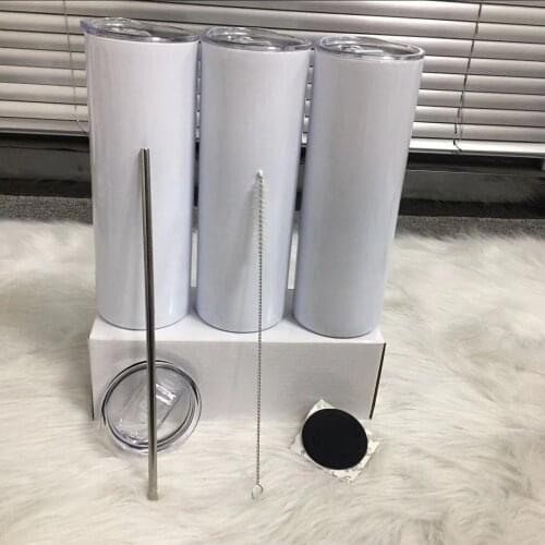 Wholesale 20oz Sublimation Straight Skinny Tumbler With Metal Straw Straw Brush And Rubber Coaster Stainless Steel Water Bottle
