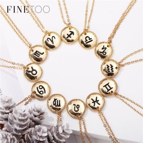 Engraved 12 Constellation Zodiac Necklace Gold Color Zodiac Sign Pendant Necklaces for Women Friendship Gift