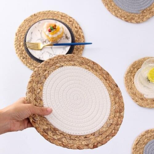 Natural Straw Rope Woven Placemat Double-meal Table Mat Durable Insulation Anti-Skidding Pad Handmade Cushion Kitchen Dining Pad