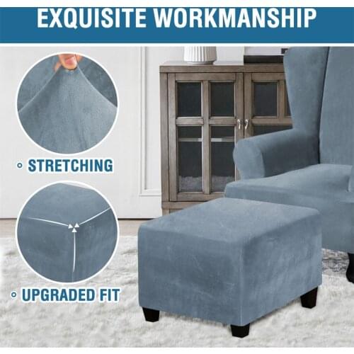 Fit Square Chair Footrest Washable Velvet Ottoman Slipcovers Removable Sofa Covers Elastic Furniture Footstool Protector Covers