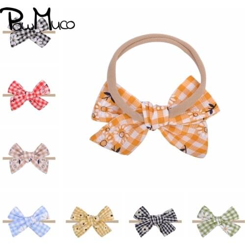 Powmuco 17 Colors Korean Style Candy Color Plaid Printed Bows Infant Headband Cute Little Daisy Pattern Bowknot Toddler Hairband