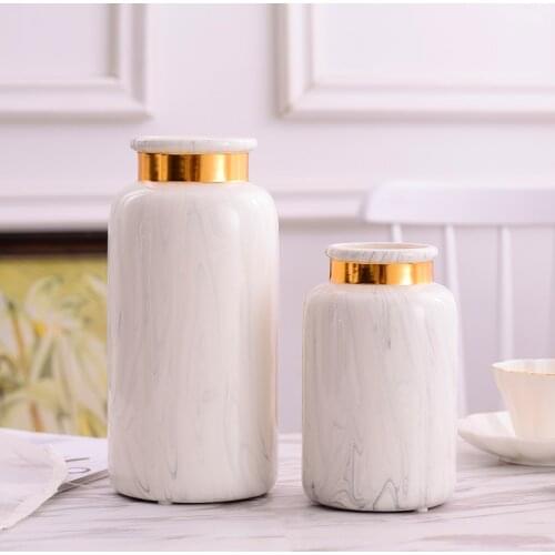 Simple Modern Marble style Gold Ceramic Porcelain Flower Vases for home decor