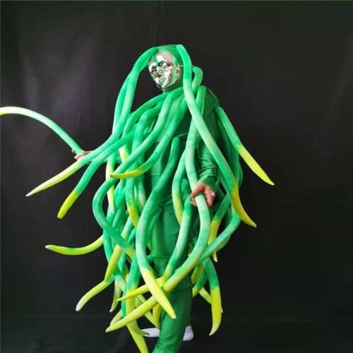 Q11 Cosplay stage dance fluorescent green jumpsuit male costumes dj spike outfit stretch bodysuit bar wears clothe disco dresses