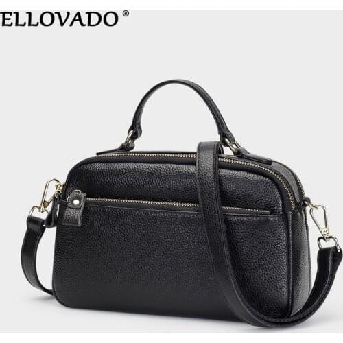 Ellovado Luxury Women Genuine Leather Soft Ladies Crossbody Bag Boston Shoulder Bags High Quality Female Messenger Bags Handbag