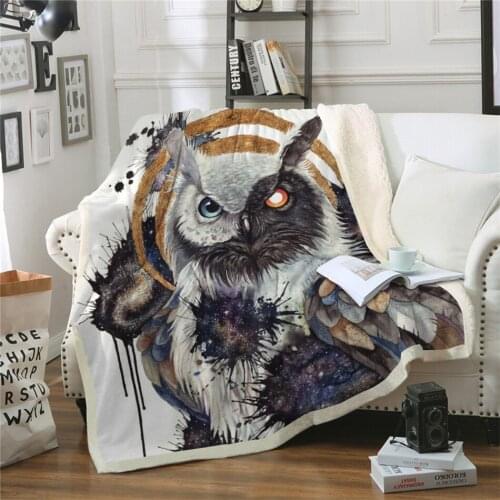 Luxury Bed Sofa Throw Blanket Owl Printed Super Soft Warm Winter Sherpa Fleece Bedspread Plush Blanket