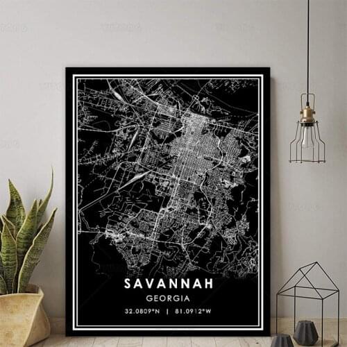 SAVANNAH world city map Home Wall Decor Art Print Poster Canvas Poster Painting for living room картины для интерьера