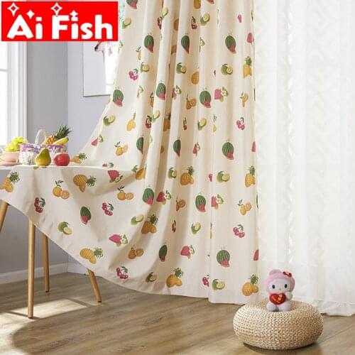 Modern polyester cotton printed fruit blackout curtain childrens for bedroom white plaid fruit living room Tulle fabric MY248#5