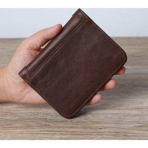 Vintage Men Wallet Small Slim Money Bag Genuine Leather Brown Mini Card Holder Pocket Photo Holder Clip Fold Coin Bags