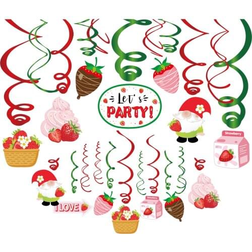 XL141 Strawberry Fruit Theme Party Decorations Wall Ceiling Hanging Swirls Spiral Baby Shower Kid Birthday Party Favors Supplies