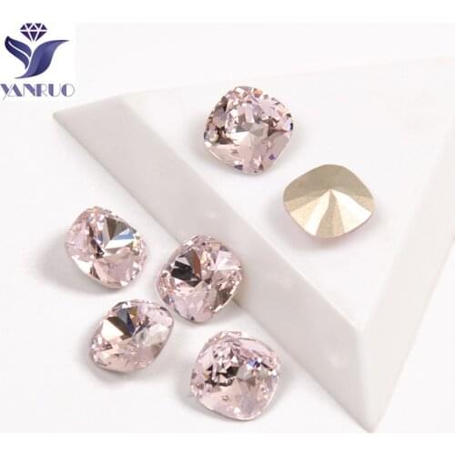 YANRUO 4470 Best Quality Nails Rhinestone Cushion Cut Shape Lt. Rose Color Popular Glass Rhinestones For 3D DIY Nail Art Gems
