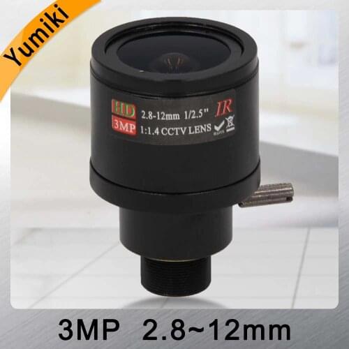 Yumiki 3.0 Megapixel fixed iris HD CCTV camera lens 2.8-12mm/varifocal IR HD security camera lens/manual zoom & focus M12 F1.4