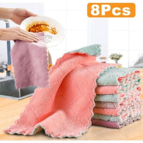 1/3/5/8 pcs Kitchen Dish Cloth Double-layer Absorbent Microfiber Non-stick Oil Dish Household Cleaning Wiping Towel Kichen Tool