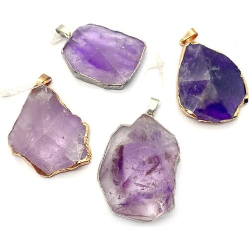 1pcs Natural Stone Amethyst Pendant Purple Delicate Charm DIY Women Necklace Accessories Jewelry Making Supplies Irregular Shape