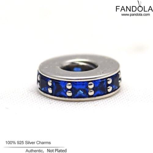 100% 925 Sterling Silver Eternity Spacer Royal Blue Crystal Thread Charm Beads for Jewelry Making Fits Original Charms Bracelet