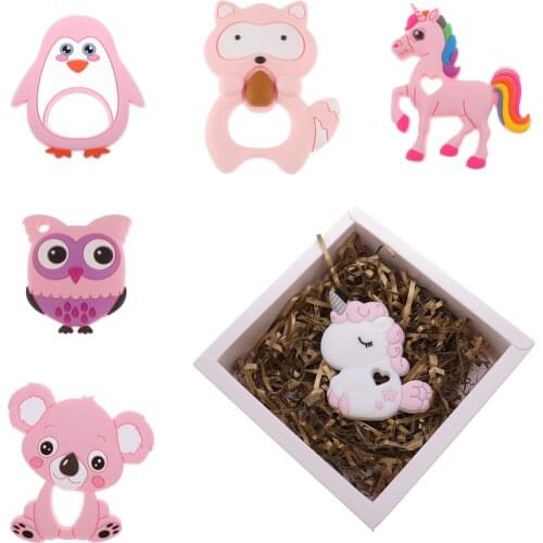 2PCS Unicorn Silicone Baby Teether Koala BPA Free Newborn Teething Necklace Pendant Accessory DIY Pacifier Appease Chain Beads