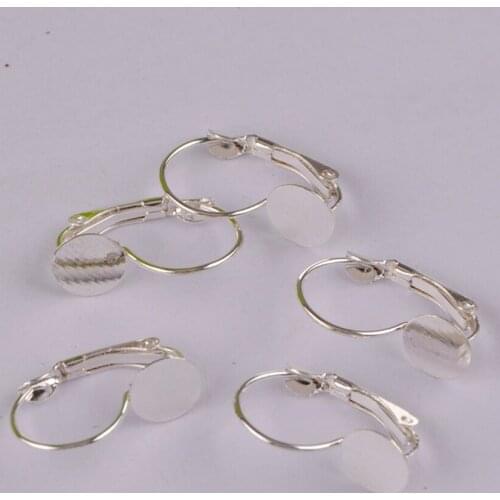 200pcs Silver Plated 8mm Pad France Lever Earring Hooks Wire Settings Base Earrings clasps For Jewelry Making Finding Supplies