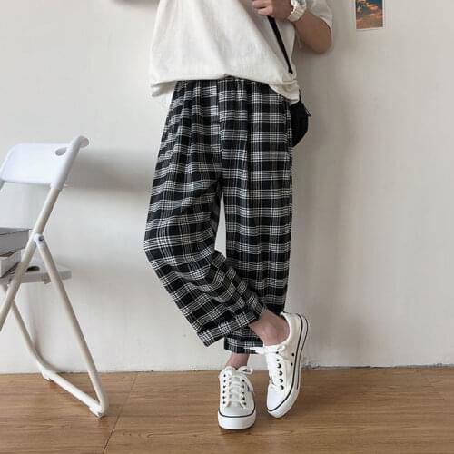2020 Mens Fashion Streetwear Lattice Printing Haren Pants Cargo Baggy Casual Pants High-quality Black Loose Trousers M-2XL