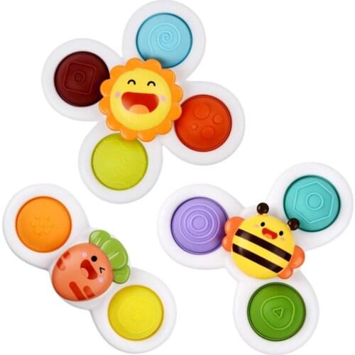 3PCS Montessori Baby Spin Top Bath Toys For Boy Children Cartoon Bathing Sucker Spinner Suction Cup Toy For Kids Birthday Gift
