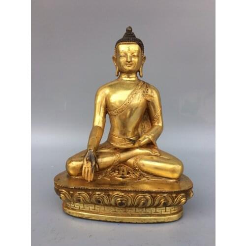 9" Tibet Buddhism Old Bronze Gilt Shakyamuni Buddha Statue Sitting Buddha Gautama Siddhartha Enshrine the Buddha