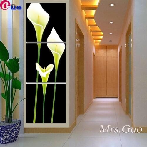 Abstract 5d Diamond Painting Cross Stitch 3 Pieces Still Life Calla Lily Flowers Sofa Wall Art Picture Home Decor Living Room