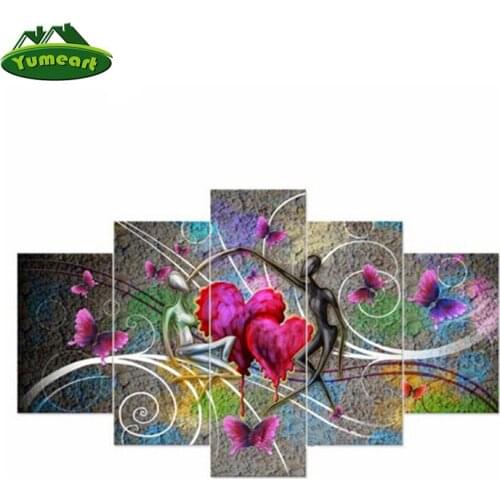 Diamond Abstract Oil Painting on Canvas Cross Stitch Diamond Embroidery Full Diamond Mosaic Needlework Heart Butterfly 5pcs/set