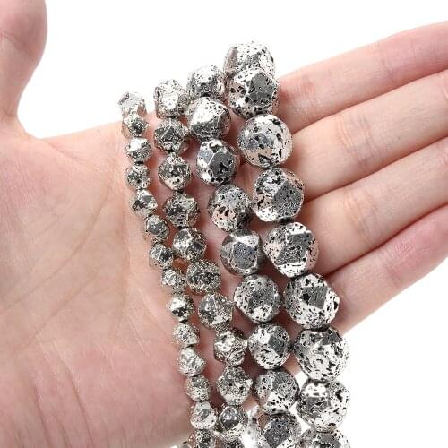 White K Natural Lava Beads Plating Faceted Loose Spacer Bead for Jewelry Making DIY Charm Bracelet Accessories 6/8/10/12mm