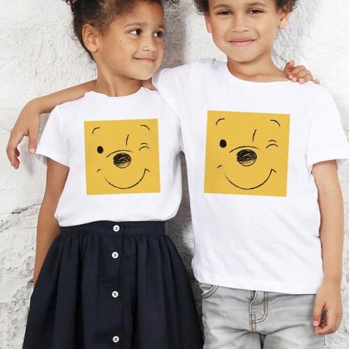Children Top Pooh Bear Tops Winnie the Pooh Print T Shirts Brothers and Sisters Pop Harajuku Girl Boy Tshirts Casual Kids Tee