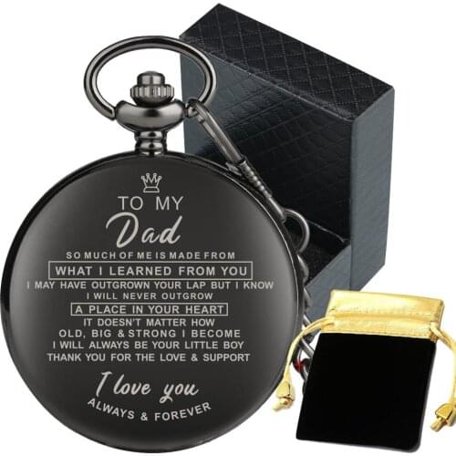 To My Dad, I Love You Series Personalized Text Birthday Fathers Day Gifts Pocket Watch Fob Chain Antique Smooth Black Clock
