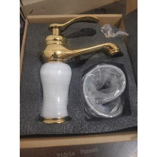 European antique basin faucet mixer water tap hot and cold faucets gold plated, Yellow and white jade bathroom sink basin faucet