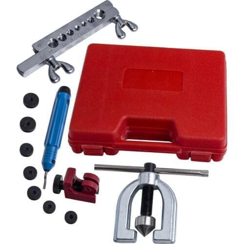 Double Flaring Brake Line Mini Pipe Cutter Car Truck Tool Kit Comes with 7 adaptors 4.75mm/5mm/6mm/8mm/10mm/1/4 inch/1/2 inch