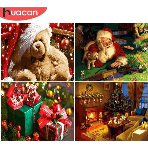 HUACAN Painting By Number Christmas Drawing On Canvas HandPainted Paint Art Gift DIY Pictures By Number Cartoon Kits Home Decor
