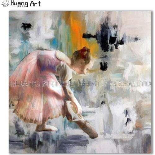Skilled Artist Hand-painted Pink Dress Ballet Oil Painting on Canvas Impression Figure Girl Dancer Painting for Room Decor Art