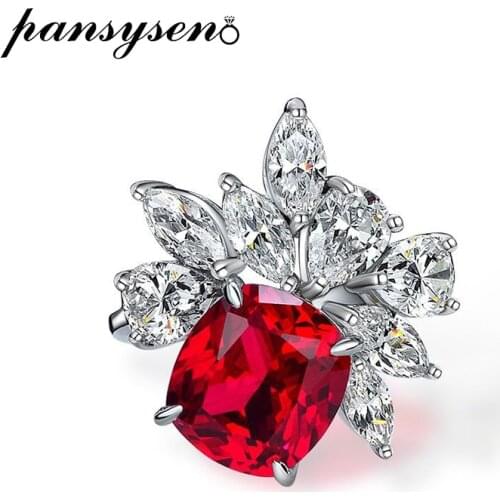 PANSYSEN Vintage Solid Silver 925 Simulated Moissanite Ruby Sapphire Gemstone Engagement Ring Wedding Bands for Women Wholesale