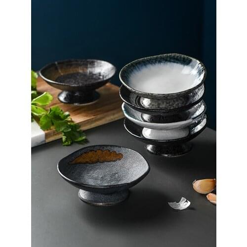 Creative Japanese Ceramic Stilt Plate Dessert Plate Creative Household Ceramic Kitchenware Tableware Snack Snack Dipping Dish