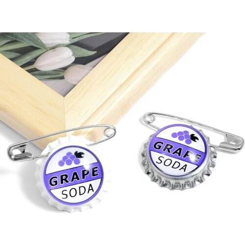 GRAPE SODA BEER BOTTL Creative cartoon round brooch cut pin summer fresh fruit beer badge enamel fruit jewelry gift creative