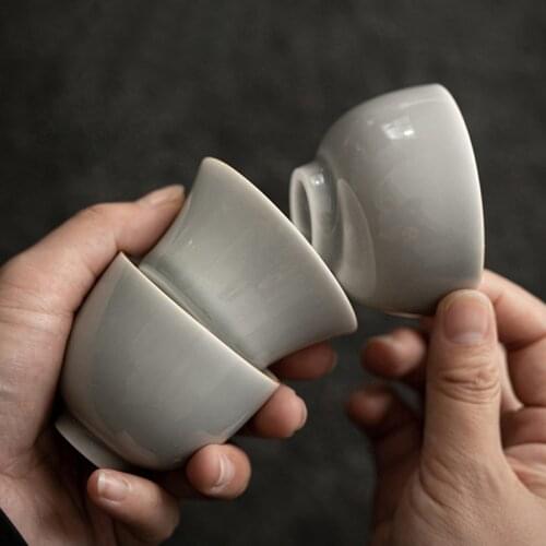 Ice gray glaze tea cup elegant light gray household ceramic kung fu tea set small mouth cup NO.YZ56