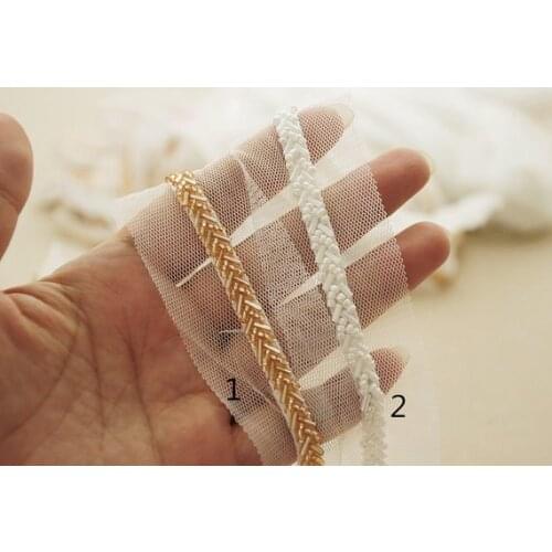 Pearl beaded trim, beading trim, gold ivory bead embellishment trim