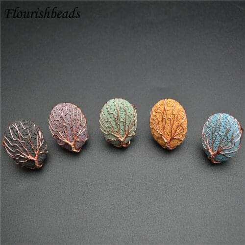 Dyed Stone Rose Gold Color Life Tree Wrap Oval Egg Shape Cabochon Rings Circle Length Adjustable With Holes Fashion Gift