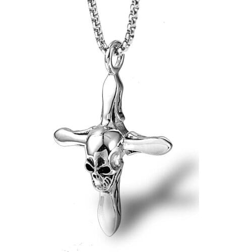 Vintage Skull Cross Pendant Nekclaces Skeleton Stainless Steel Necklace for Men Him Punk Charm Jewelry