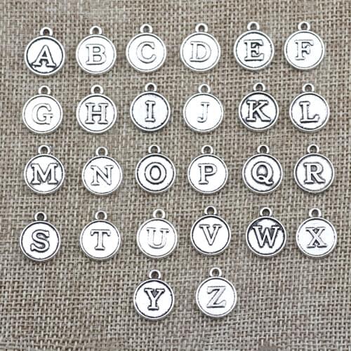 26 Letters/Set 15mm*12mm Antique Silver Plated A-Z Alphabet Charms