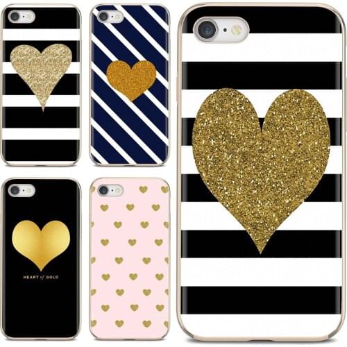 Striped Golden Heart Glitter Sweet Soft TPU Covers For LG G2 G3 G4 Mini G5 G6 G7 Q6 Q7 Q8 Q9 V10 V20 V30 X Power 2 3 Spirit