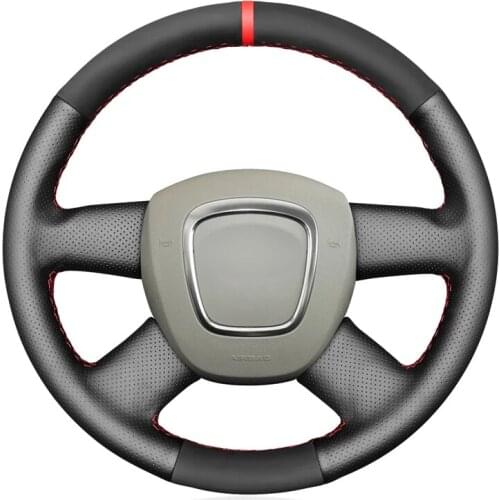 Hand-stitched Black Genuine Leather Suede Car Steering Wheel Cover for Audi A3 (8P) Sportback A4 (B8) A4 (B7) A6 (C6) 2004 2005