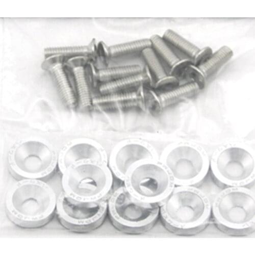 10pcs Silver Aluminum JDM Fender Washers and M6 Bolt Car Modified Hex Fasteners Fender Washer Bumper Engine Concave Screws