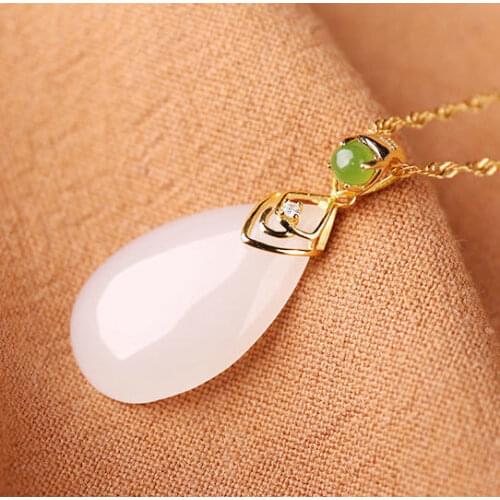 Xinjiang Hotian Jade Pendant Jade Pendant Womens Gold Inlaid First-Class White Jade Water Drop Jade Pendant Jade Pendant Hangin