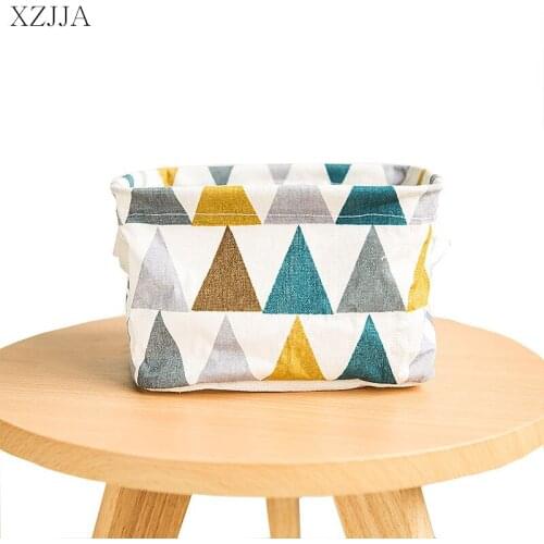 XZJJA 1PC Stripe Cotton And Linen Sundries Storage Basket Foldable Dresser Desktop Makeup Organizer Snacks Toy Storage Boxs