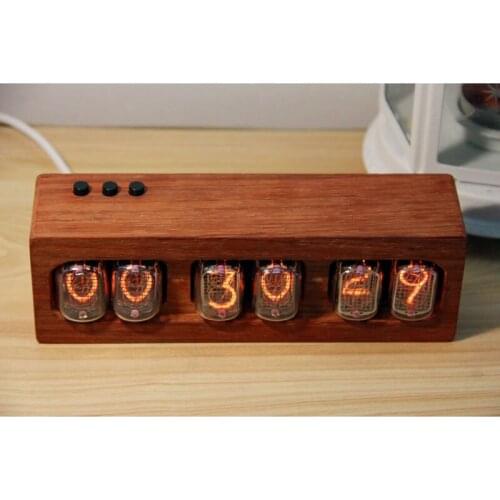 IN12 Glow Tube Clock Red Rosewood Table Clock