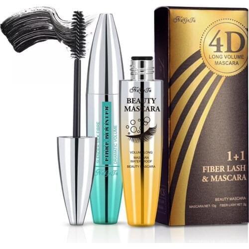 2 Pcs/Set 4D Silk Fiber Mascara Eyelash Extension Waterproof Rimel Black Volume Lashes Lengthening Eye Lash Long Mascaras Makeup