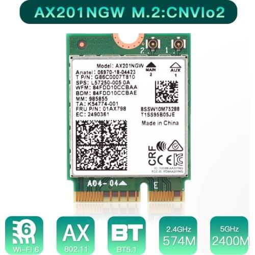 Wi-Fi 6 Intel AX201 M.2 Key E CNVio 2 Wifi Card Dual Band 3000Mbps Wireless Bluetooth 5.0 2.4Ghz/5Ghz 802.11ac/ax AX201NGW
