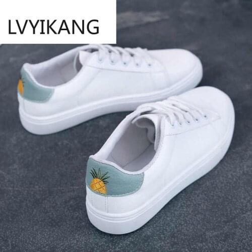 Factory Hot Women Sneakers 2019 Fashion Breathble Vulcanized Shoes Pu Leather Platform Lace Up Casual White Zapatos De Mujer