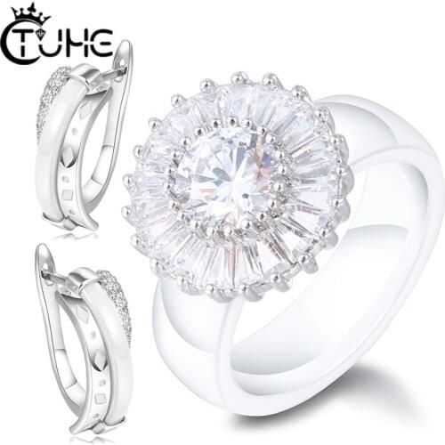 Luxury Crystal Rings Earrings Women Jewelry Sets Vintage Ceramic Ceramic Stud Earrings For Gifts Wedding Jewerly